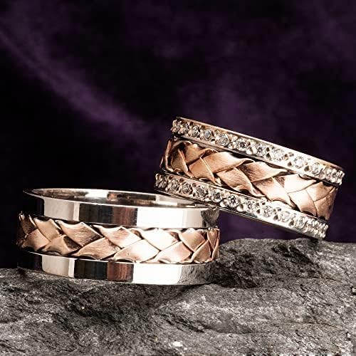 Rose Gold Ehering Sets Stricken Silber Paar passende Ehering Set Personalisierte Mann und Frau Silber Ehering Set
