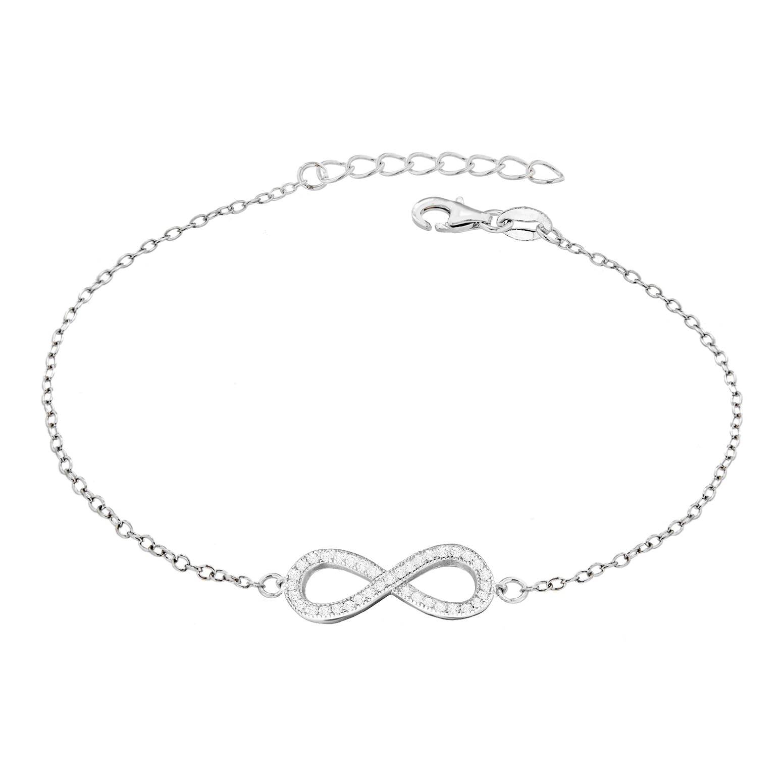 Amazon Essentials Sterling Silver Rhodium Plated CZ 'Infinity' Adjustable Bracelet 16.5cm/6.5"-19cm/7.5