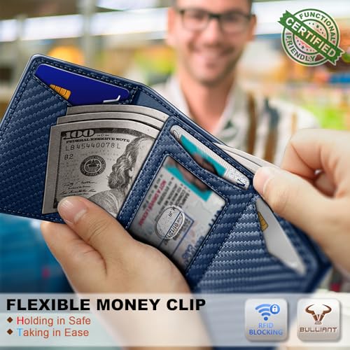 Image of BULLIANT Men Wallet Leather Wallet Card Holders Money Clip for Men 10Cards-Magnetic Flip on Metal Case