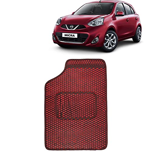 Image of Kingsway Dotted Design Car Floor Foot Mats Universal Fit for Nissan Micra, Model Year : 2010 Onwards, Water and Dustproof, Color Red, Set of 5 Pieces