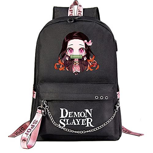 Yumenam Unisex Rucksack mit USB-Ladeanschluss Kimetsu no Yaiba Kamado Nezuko 'Demon Slayer' Brief Druck Casual Daypack Laptop Rucksack Schoolbag Reiserucksack Multifunktions-Rucksack Cover