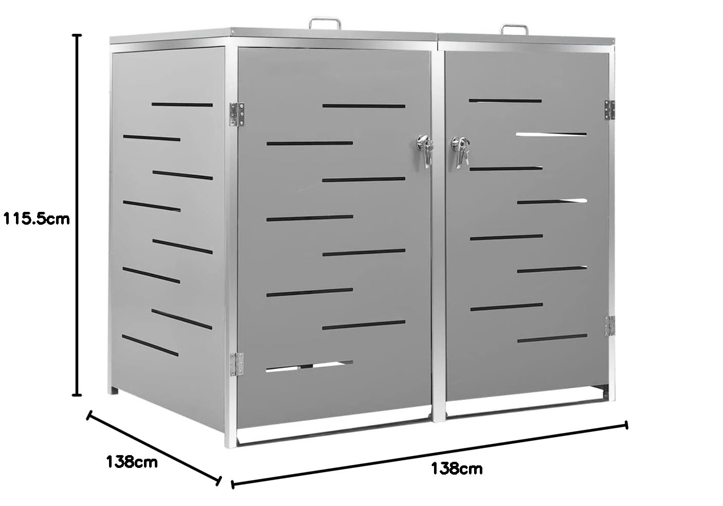 Hommdiy Mülltonnenbox für 2 Tonnen 138x77,5x115,5 cm Rahmen aus Edelstahl Mülltonnenverkleidung Müllbox Mülltonne Müllcontainer Gartenbox Gerätebox Mülltonnenschrank Grau