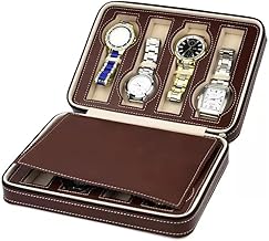 Prostuff.in® Luxury Leather Watch Storage Case for Men & Women – Holds 8 Watches Zipper Closure, Soft Velvet Lining, Portable Watch Display Case for Gifting & Collection 1Pcs