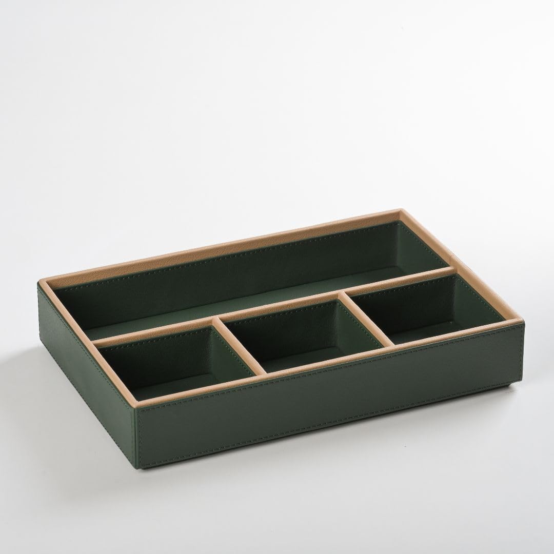 CASA BOTANICAL Dual Tone Faux Leather 3 Organizer Stack Tray for Home/Office/Storage/Decoration (Green & Beige) (12x10x6 Inch) 1