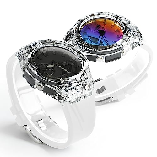 Neuupesen GA2100 Mod Kit - Transparent Case with Rubber Strap - Compatible with Gshock GA-2100/GA-2110 - Watch Part Replacement (GA2100, White)