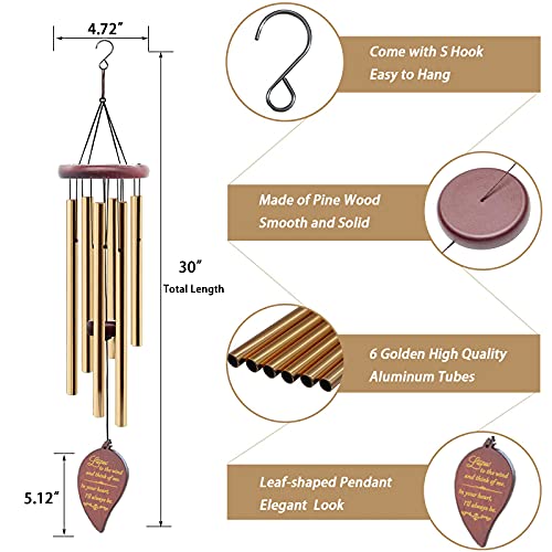 Image of Soopau Wind Chimes for Outside, 30 inch Wooden Sympathy Wind Chimes Memorial Wind Chime for Loss of Loved One Mother Father, Sympathy Gift Home Decor Outdoor Garden Patio