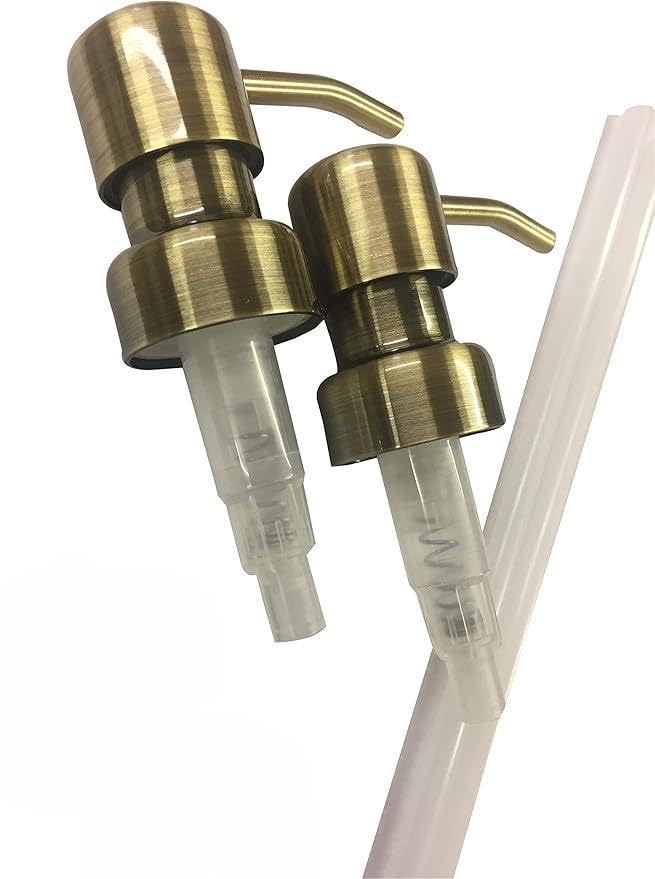 Antiqued Brass Soap Pumps with Collar Rings - 2pk - Replacement Pumps for Your Bottles, Mason Jars or Other DIY Soap or Lotion Dispensers