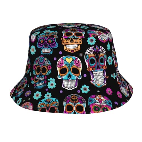Chapeau cloche tête de mort à large bord délavé pour l'extérieur, pêche, randonnée, sports de plage, noir, taille unique