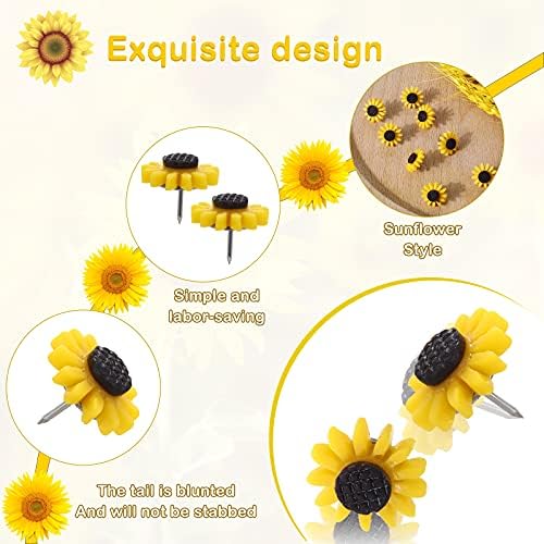 Molain Push Pins, Sunflower Thumbtacks Decorative Tacks and Push Pins Cork Board Tacks for Photos Wall Drawing PaperBulletin Boards Cork Boards Offices Schools Thumb Tacks (20Pcs)