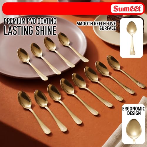 Image of Sumeet Stainless Steel Golden Baby /Meduim Premium Spoon Set of 12 Pc - (15.5cm L) (1.6mm Thick)