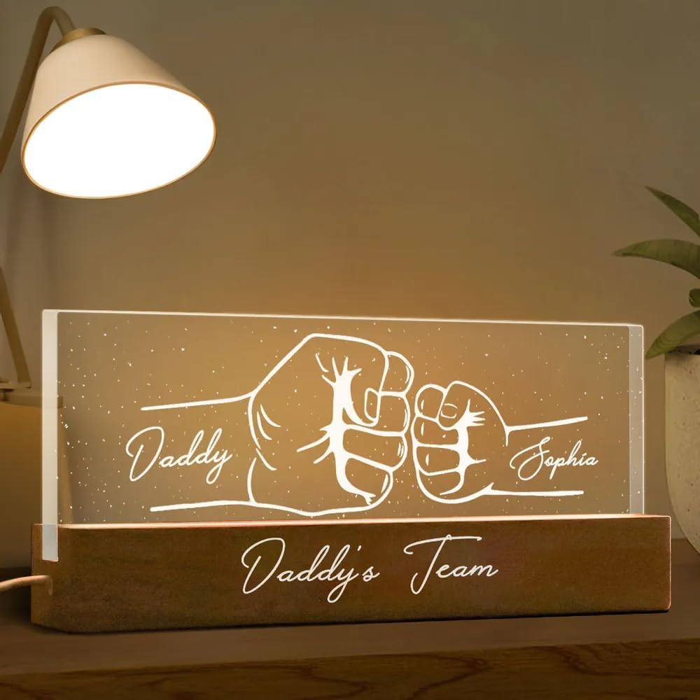 Personalized Fist Bump Gifts Fathers Day, Dad Night Light, Daddys Team Acrylic Night Light,Gifts for Fathers Day, Fist Bump Family Hand, Father's Day 2024