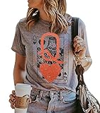 Q of Hearts T-Shirt Women Vintage Graphic Tee Casual Letters Print Short Sleeve Tops (Grey, Large)