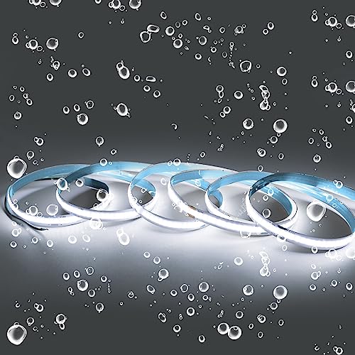 Arote COB LED Strip 24V Waterdicht Koud wit 6000K 2m, COB led-strip IP65 Dimbaar Hoge Helderheid 320LEDs/m voor Slaapkamer Keuken Huis Interieur Decoratie, Voeding Niet Inbegrepen