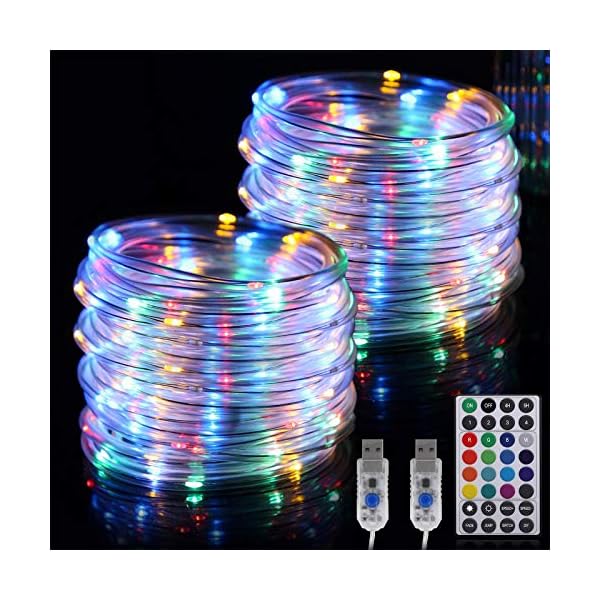 RUNDA Lichterketten, 2 Stück, 100 LEDs, mit Fernbedienung, 16 Farben, wechselnde Helligkeit, verstellbare Lichterkette…