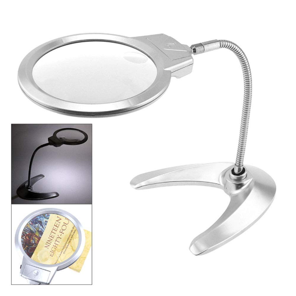 Loupe de bureau LED avec microscope 6X et bras pliable flexible