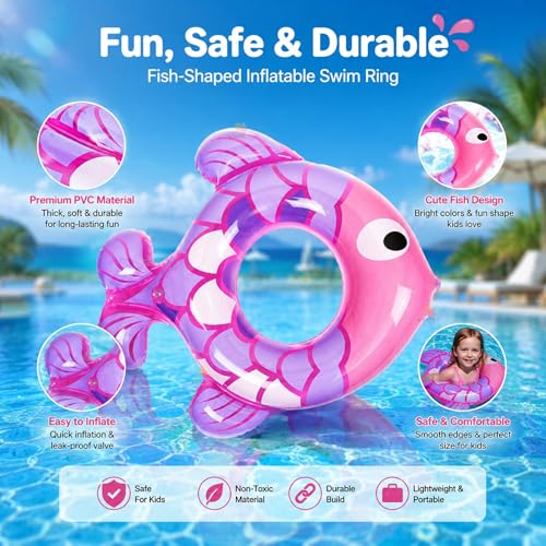 Image of Koochie-Koo Kids Fish Swimming Tube for Kids Inflatable Swim Ring for Boys & Girls Leak-Proof Baby Float for Pool Beach Water Fun, Lightweight & Durable Swim Tube (Random Colour)