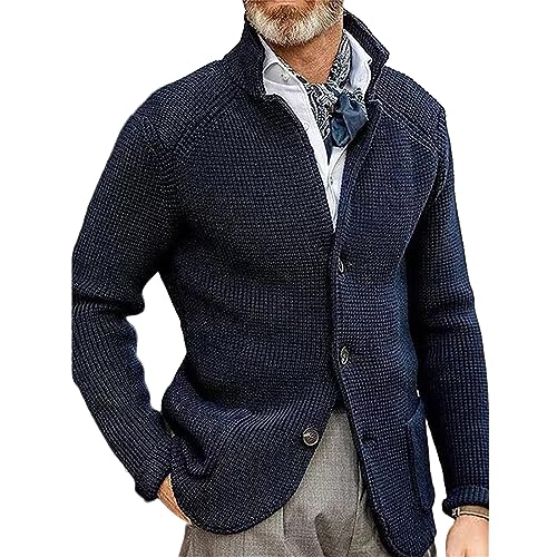 Men's Open Front Stand Collar Sweaters Slim Fit Button Down Cardigan Knitwear with Pockets