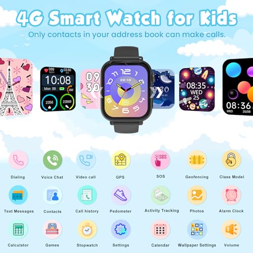 Image of MOKAST Kids Smart Watch Toys for Boys Girls - Children Watch for Kids 4-12 Years Touch Screen Watches with 15 Games Video Camera Music Player Alarm School Mode Education Birthday Gifts (4G Black)