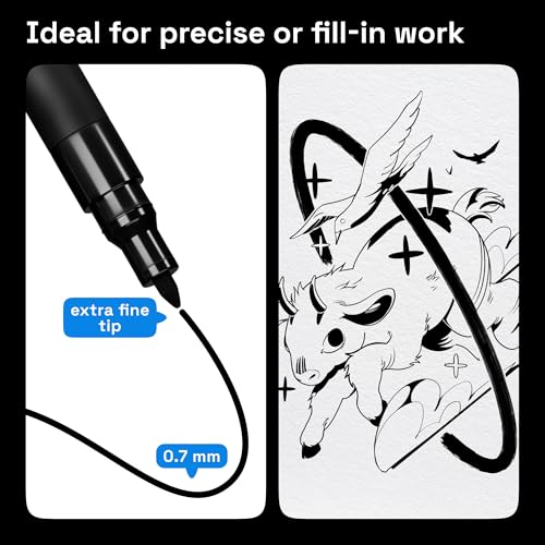 ARTISTRO Black Paint Pens for Rock Painting, Stone, Ceramic, Glass, Wood, Tire, Fabric, Metal, Canvas. Set of 5 Water Based Black Markers for Acrylic Painting Extra Fine Point Tip