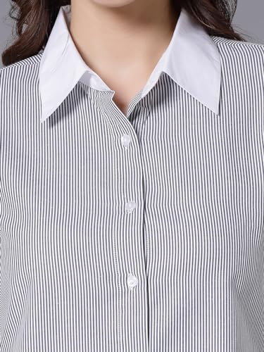 Image of Style Quotient Women Stripe Polycotton Regular Fit Colorblock Formal Shirt
