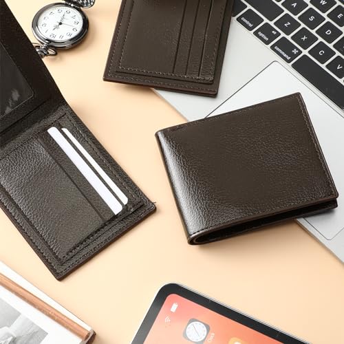24 Pcs Leather Wallet Bulk for Men PU Slim Bifold Wallet Set Father's Day Gifts for Husband Son Grandpa Coworker (Brown)4