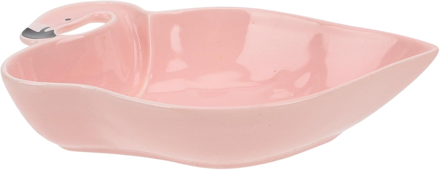 Cartoon Flamingo Ceramic Soup Bowl with Statue Handle, Pink