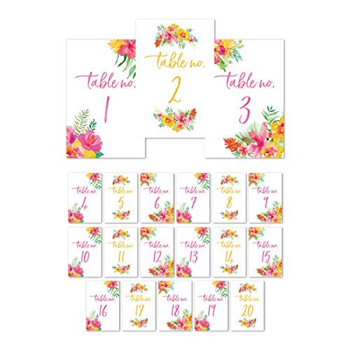 Andaz Press Tropical Floral Garden Wedding Table Numbers 1-20, 4x6-Inches, Black, Silver, Modern, Table Numbers