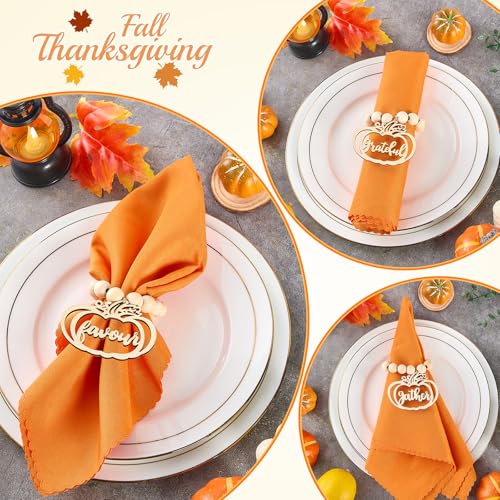 Aptwow WNRGN2401AW Fall Thanksgiving Napkin Rings Set Of 12, Pumpkin Thankful Wooden Bead Napkin Rings For Fall Thanksgiving Decorations, Fall Thanksgiving Napkin Holder For Table Decor Dinnerware Sets, Wedding, Holiday thumb #3
