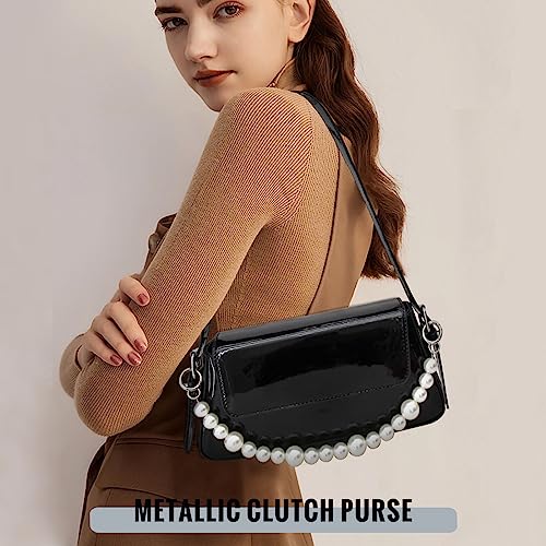 Image of Women's Y2k Silver Metallic Hobo Purse - Sparkly Evening Shoulder Bag for Party, Wedding, Going Out Handbag | Metallic Evening Bag