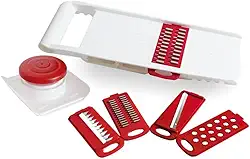 Cortador e Ralador Multifuncional Manual 5 em 1 – 28 cm | Fatiador de Legumes com Lâminas de Aço Inox, Corte Fino, Grosso, Ondulado e Ralador Profissional