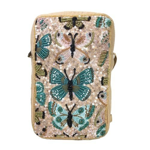 BTC Women's XL Butterfly Beaded Crossbody Phone Pouch Bag, Multicolor Shimmering Flutter Design