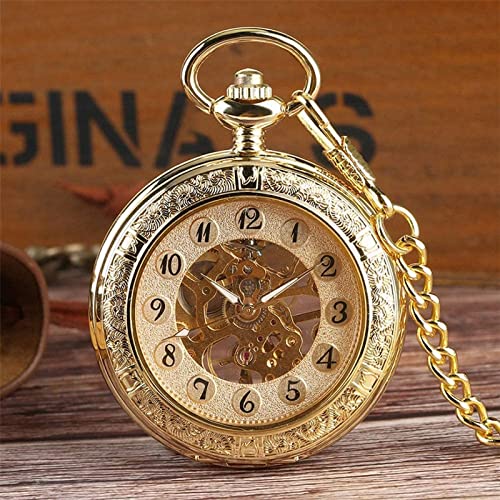 QHCS Taschenuhr Kette Transparent Mechanische Taschenuhr für Herren Herren Gold Anhänger Uhr mit Kettenuhr Handaufzug Retro Mechanische Herrenuhr Cover