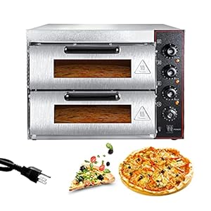 Shikha Commercial Pizza Oven 16 inch Pizza Double Deck 3000W 110V Electric Oven Multipurpose Toaster Bake Broiler 40L Capacity Stainless Steel for Restaurant Home Pizza Pretzels Baked Roast Yakitori