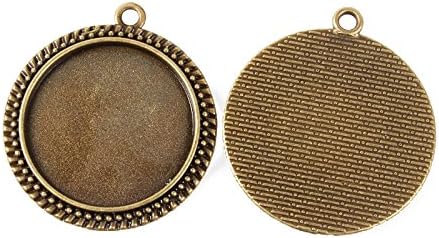 Pandahall 10pcs 30mm Vintage Tibetan Style Alloy Pendant Cabochon Bezel Settings Antique Bronze Flat Round Tray