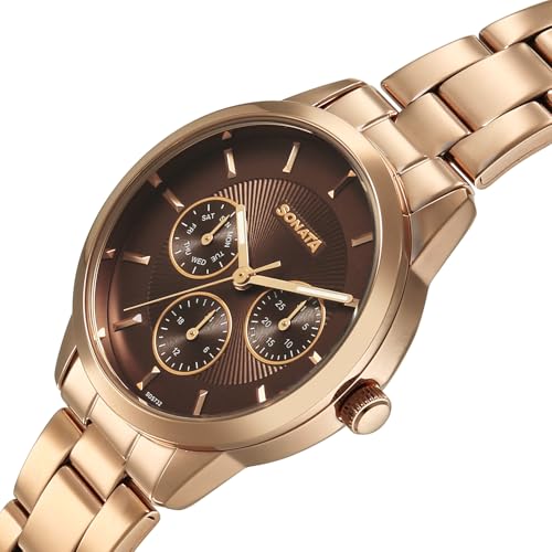 Image of Sonata Festive 2.0 Quartz Brown Round Dial Women's Watch | Stainless Steel Strap Material | Watches for Women Analog - 87113WM02