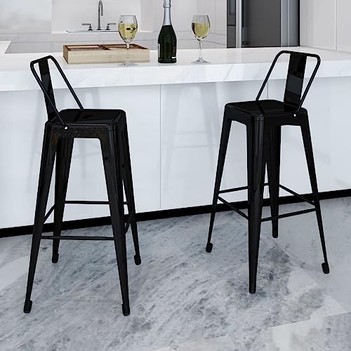 Yunovire Juego de 2 taburetes de bar, color negro, acero, 43 x 43 x 101 cm, sillas de cocina modernas, respaldo alto para comedor, mostrador, isla
