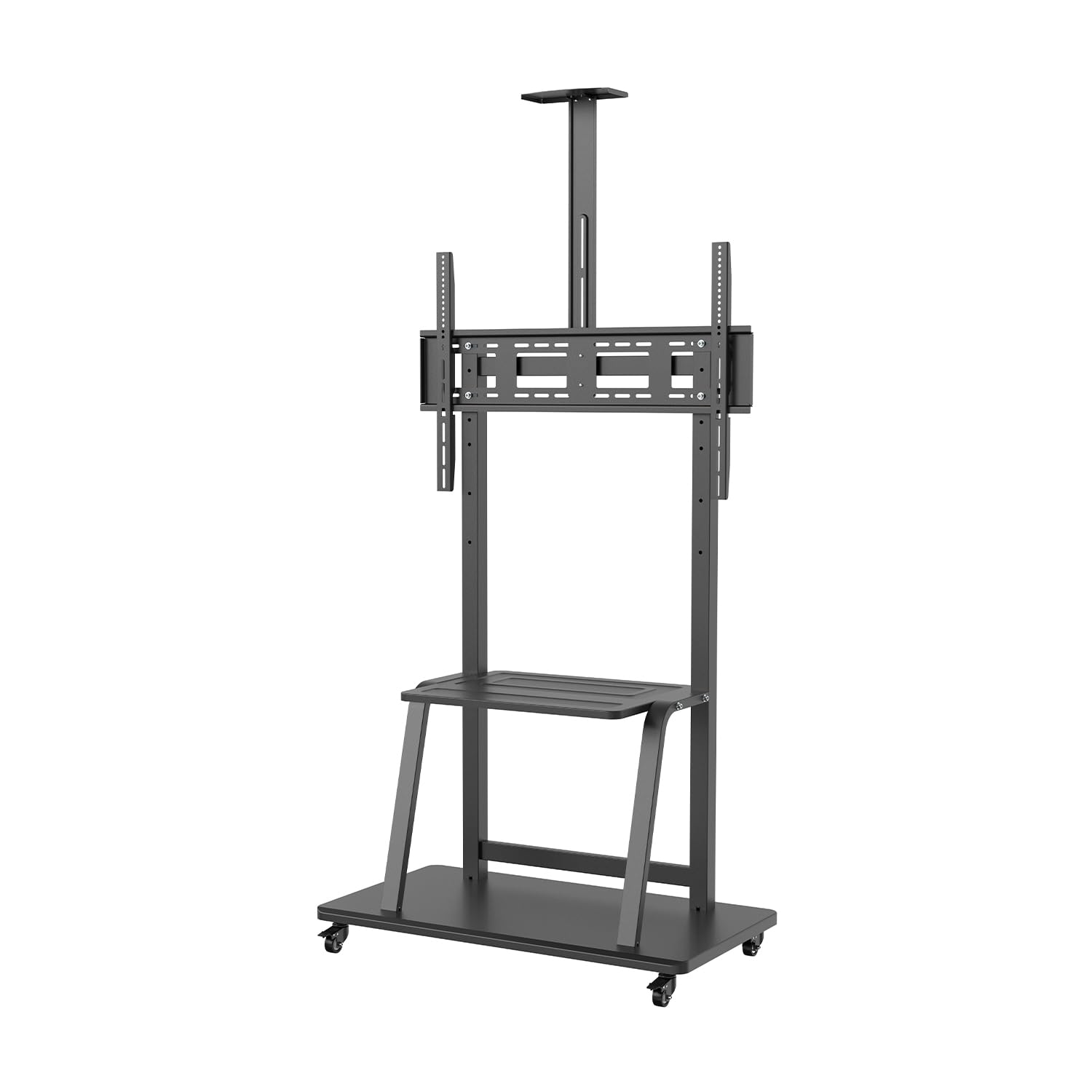 AISENS - FT100E-135 - Soporte de Suelo Eco con Rueda, Bandeja para DVD y Soporte de Cámara para Monitor/TV 150Kg de 37-100, Negro