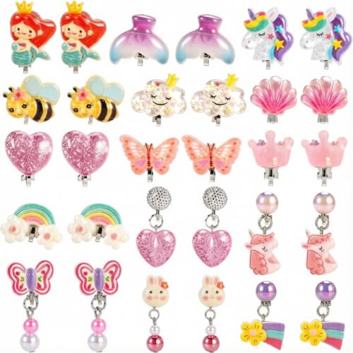 15 Pairs Clip on Earrings for Girls 4-6 10-12 Cute Kids Clip on Earrings for Teens Girls Little Girl Toddler Earring Ages 5-7 8-12 Hypoallergenic