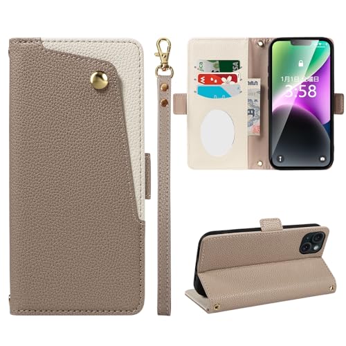 MINIKA iPhone 14/13 �p �P�[�X �蒠�^ ����PU���U�[ �~���[�t�� ��Phone 14 �蒠�^ �P�[�X �J�[�h���[ �X�g���b�v�t�� ������� ���킢�� �A�C�t�H�� 13 �A�C�z�� 14 �X�}�z�P�[�X ���u���X�^���h�@�\ �}�O�l�b�g�� ��