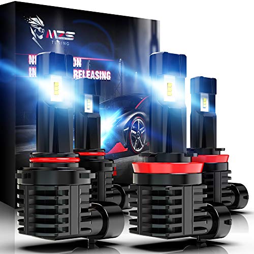 MZS 9005 H11 LED Headlight Bulbs, 24000LM Wireless Instant Plug-in HB3 H9 H8 Combo Conversion Kit Extreme Small Size Fanless Design 6500K White Halogen Replacement,Pack of 4
