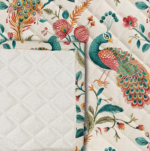 Image of Decorian Premium Soft Quilted Velvet Sofa Cover Mat, Sofa Seat Runner for Couch (Peacock, 3 Seater) Multicolour