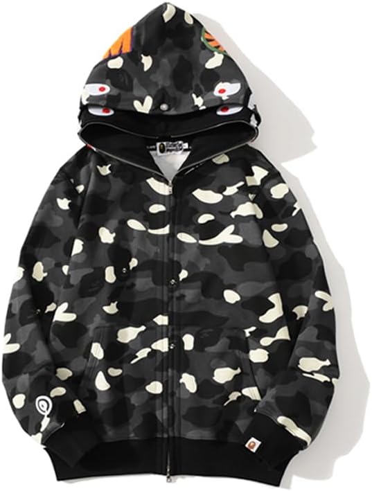 Unisex Reflective Camo Hoodie Jacket, Double Hood Design, Glow in Dark