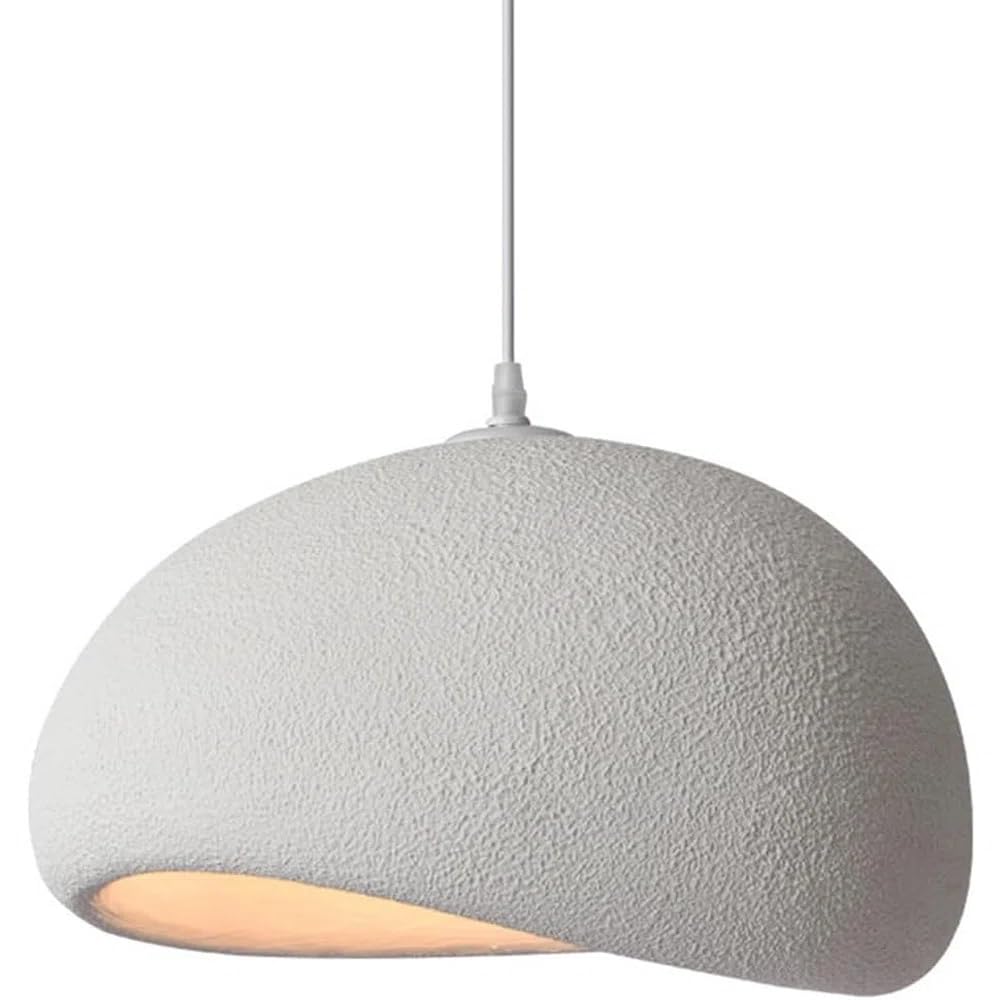 Wabi Sabi Pendelleuchte Weiß in Beton-Optik – Minimalistische Hängelampe mit strukturierter Oberfläche – E27 Deckenlampe für Esszimmer Schlafzimmer Wohnzimmer & Küche(D50,keine Glühbirne)