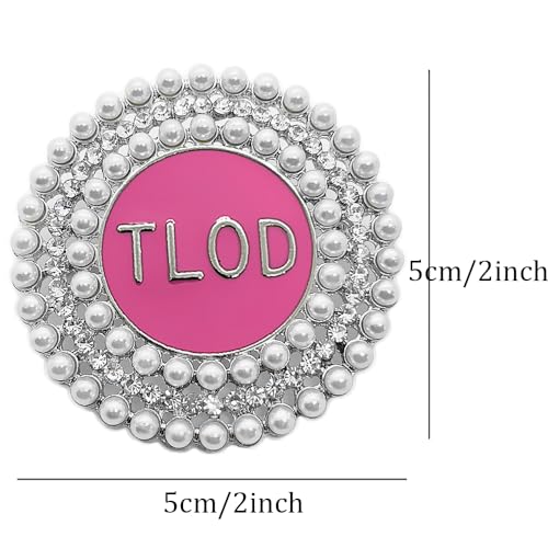 Image of Fashion Top Ladies of Distinction society club TLOD Letter Metal with Rhinestones Jewelry round pink brooch pin