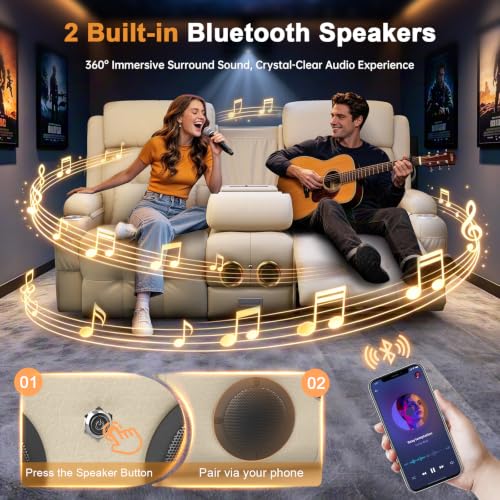 Image of Home Theater Seating, Power Loveseat Recliner Sofa with Massage & Heat, Wall Hugger Reclining Loveseat with USB, RV Couch with LED Lights, Flip Backrest, Cup Holders for Movie Theater & Gaming Room