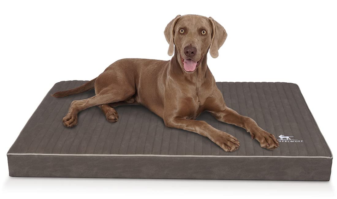 Knuffelwuff Palomino Orthopaedic Dog Mat Made of Laser Quilted Faux Leather XXL 115 x 80 cm Brown Grey - Non-Slip Base - Easy to Clean - for Large, Medium and Small Dogs