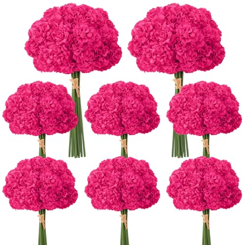 Ovveroche 72 Pcs Hot Pink Hydrangea Artificial Flowers Round Floral Bouquet for Home Decor Wedding Party and Seasonal Decoration Realistic Fake Flowers for Centerpieces Aisle Table Arrangements