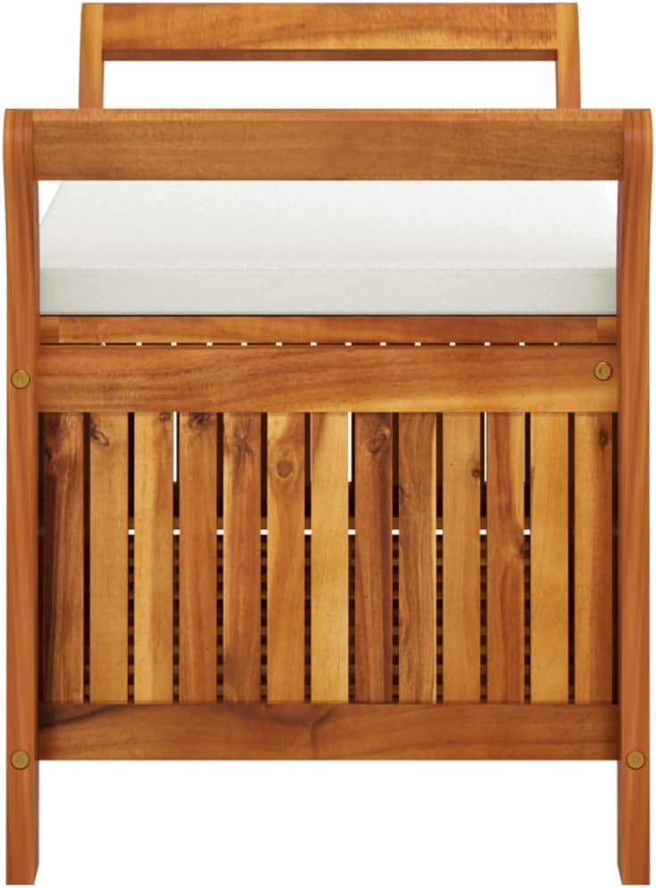 Wooden Outdoor Patio Storage Bench Large Deck Box with White Cream Cushion 35.8"x19.7"x23.6" Solid Wood Acacia Storage Box Deck Box with Seat for Garden, Balcony, Porch, Pool,Yard