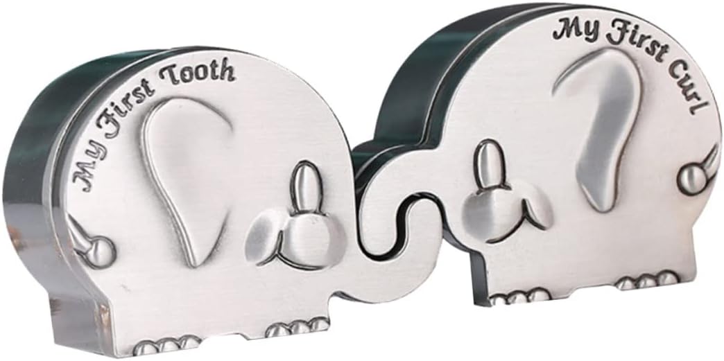 Elephant Keepsake Box for Baby's First Tooth and Curl Silver Metal Collection Box for Newborns Cute Baby Tooth Fairy Holder for Baby Showers and Milestone Celebrations