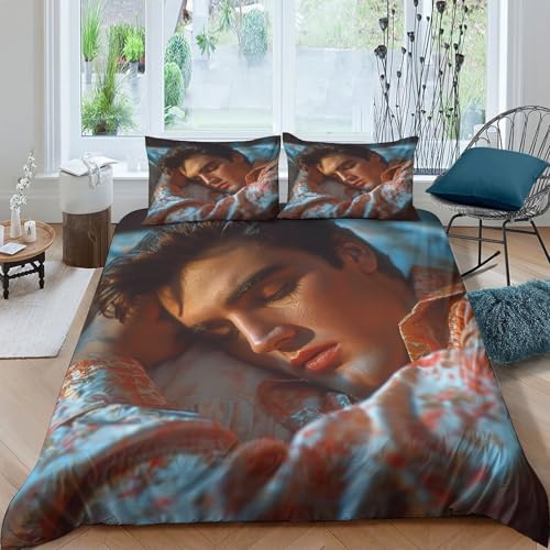 LNDVBEUDK Rock Singer Elvis Presley Duvet Cover Set 3 PCS Hotel Quality Quilt Cover Bedding Bed Covers with Pillowcases with Zipper Closure Hypoallergenic Soft Breathable Microfiber King（220x240cm）